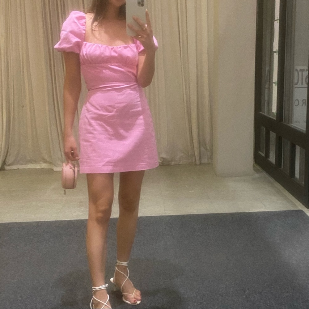 Zara mini cotton pink puff sleeve dress. XS
